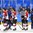 GANGNEUNG, SOUTH KOREA - FEBRUARY 14: Team Korea shakes hands with Team Japan during preliminary round action at the PyeongChang 2018 Olympic Winter Games. (Photo by Matt Zambonin/HHOF-IIHF Images)

